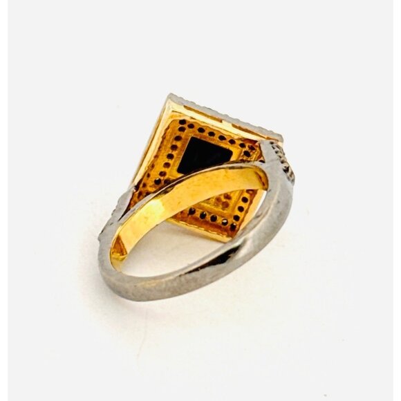 Estate Two-Tone Sterling Silver Blue Gemstone CZ Halo Statement Ring 6.5 925 - Picture 3 of 10